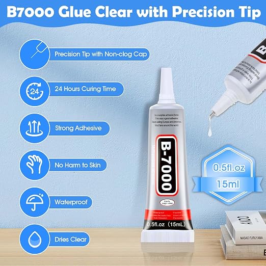 B7000 Glue Clear for Rhinestones, 4pcs 15mL Strong Adhesive B-7000 Jewelry Bead Gem Glue with Precision Tip, Quick Dry Bedazzling Adhesive for Jewelry Making Clothe Fabric Shoes DIY Crafts Nail Art