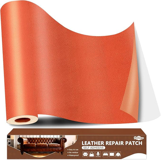 Orange Leather Repair Tape, 16x80 Inch Leather Repair Patch Self-Adhesive, Waterproof Faux Leather Patch, Vinyl Repair Tape for Couch, Sofas, Furniture, Office Chair, Car Seats