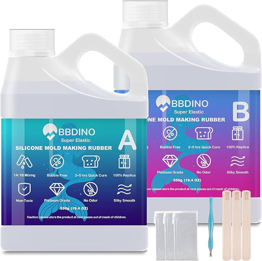 BBDINO Silicone Mold Making Kit, 2.42lb Super Elastic Liquid Silicone for Mold Making, 3h Fast Cure Platinum Molds Making Silicon Rubber for Casting Resin/Silicon/Candle/Soap Molds