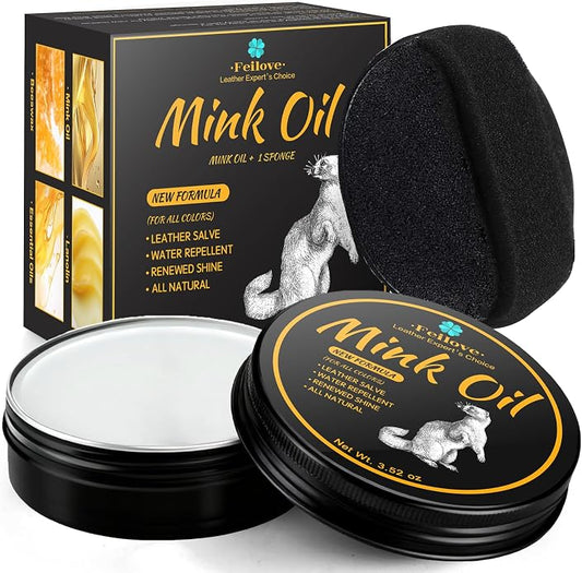 Feilove 4-in-1 Mink Oil Leather Conditioner and Cleaner 3.52 oz - Premium Waterproof Formula for Boots and Shoes
