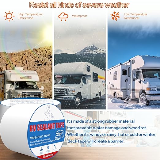Rv Roof Tape White 6 Inch X 50 Feet, Waterproof Repair Sealant Tape UV-Resistant & Weatherproof Rv Awning Repair Tape for Window, Vent, Boat Sealing, Truck Camper Roof Patch kit Metal Roof Sealant