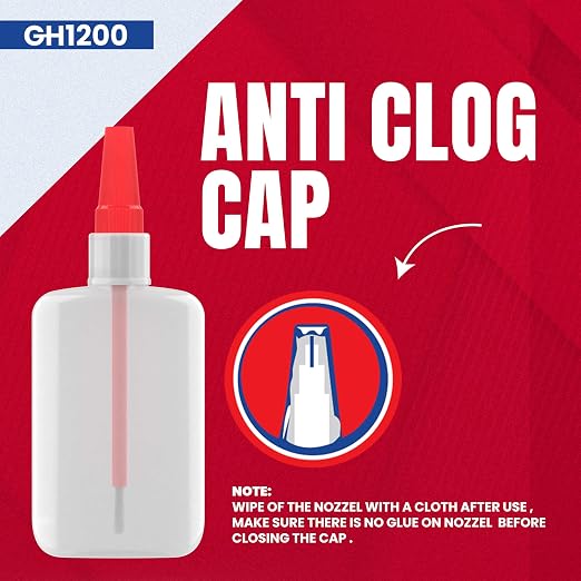 GH1200 (2-in-1) Super Glue with Brush Applicator & Nozzle, Mess Free Superglue Brush, Instant Never Dries, 3000 CPS Ca Glue, No Stain Clear Glue, Super Glue for Plastic, Rubber & More