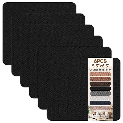 Couch Patch Repair Fabric,6-Piece Self-Adhesive Microfiber Patches，Quick Fix Sofa Chair Car Seat,Furniture,Upholstery Repair Kit. (Black)