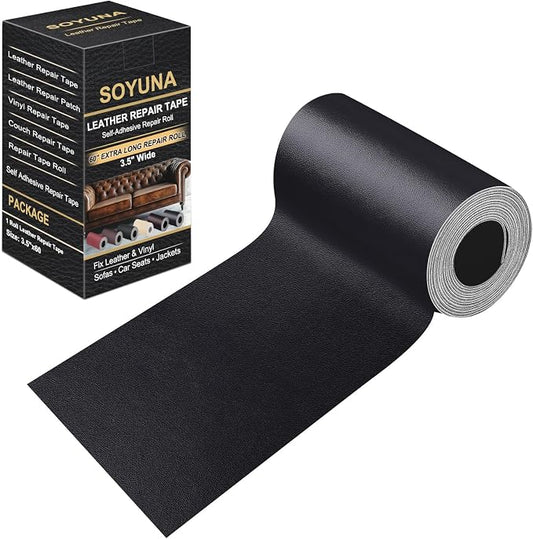 Self Adhesive Leather Repair Patch, Leather Patches for Furniture, Leather Repair Tape for Couch Sofa Car Seat Chair Furniture Repair, Leather Repair Kit (Black-Fine Grain, 3.5X60 Inch)