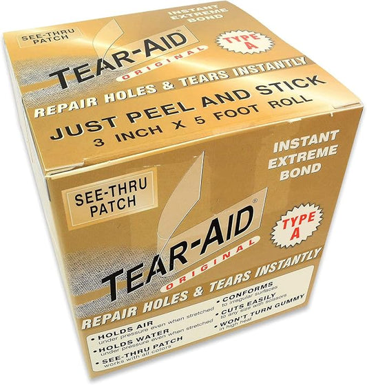 Tear-Aid Fabric Repair Kit, Type A Clear Patch for Canvas, Fiberglass, Leather, Polyester, Nylon & More, 3in x 5ft Roll, Single Pack | cycling-tire-repair-kits