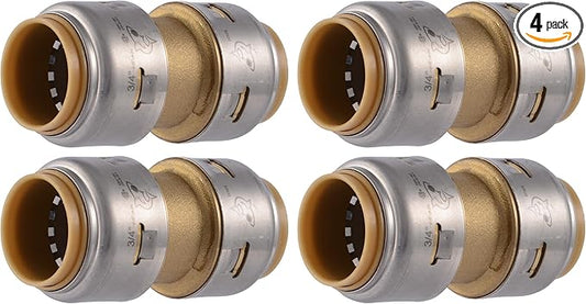 SharkBite Max 3/4 Inch Coupling, Pack of 4, Push to Connect Brass Plumbing Fitting, PEX Pipe, Copper, CPVC, PE-RT, HDPE, UR016A8
