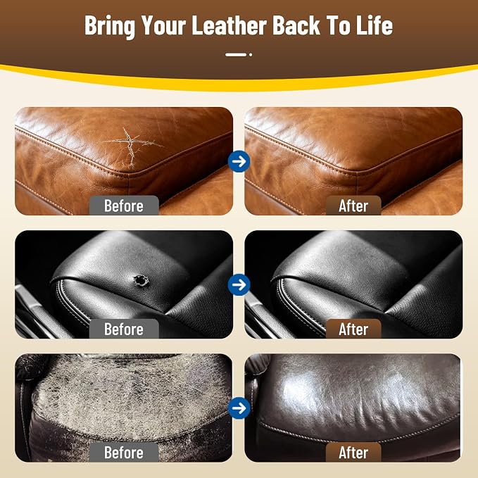 Kenbry Leather Repair Kit, Vinyl Repair Kit for Car Seat, Couch & Furniture, Leather Filler & Scratch Repair for Auto Interior, Leather & Vinyl Restoration