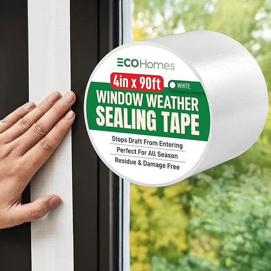 ECOHomes Window Weather Sealing Tape | Winter Weather Stripping Tape to Block Cold Drafts Through Window Gaps and AC Units, Insulation Seal and Draft Blocker for Home (4 Inch by 90 FT, White)