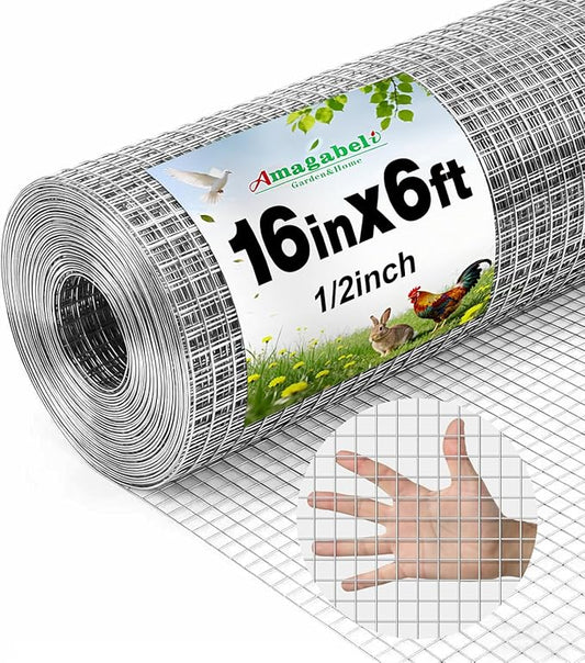 Amagabeli Ture 19 Gauge Hardware Cloth Chicken Wire 1/2 inch 16in x 6ft Double Galvanized Extra Thick Heavy Duty Welded Wire for Chicken Coop Animal Cage Garden Fence Pet Enclosure Window Vent