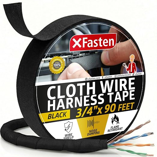XFasten Wire Harness Tape, 3/4-Inch x 90 Feet, High Temp Wiring Loom Harness, Self-Adhesive Felt Cloth Electrical Tape for Automotive Engines, Noise Dampening, and Cable Protection