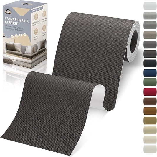 OAZ Canvas Repair Tape Self Adhesive, Black Gray Fabric Patches for Furniture, 4x79 Inch Waterproof Canvas Repair Patch for Boat Covers, Sofas, Chairs, Tote Bags, Couches, Tents, Sun Shades