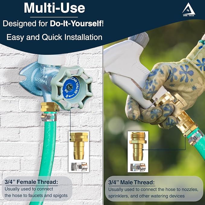 DBR Tech® Garden Hose Repair Kit 5/8” & 3/4" | Heavy Duty Leak-Proof Metal Hose Mender & Connector Set | Male & Female Fittings to Fix Water Hose Ends and Replacement, 2 Set
