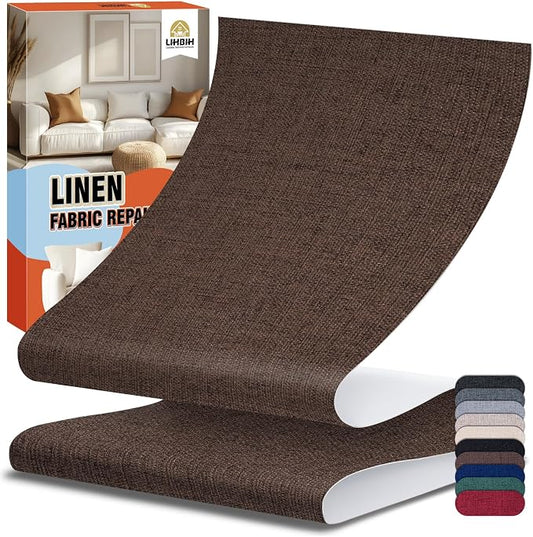 Linen Fabric Repair Tape 4x79 Inch, Self Adhesive Couch Patch Repair Fabric Tape for Furniture, Linen Patch Kit for Couch, Carpet, Upholstery, Chair, Sofa, Pillows, Bag (Coarse, Dark Brown)