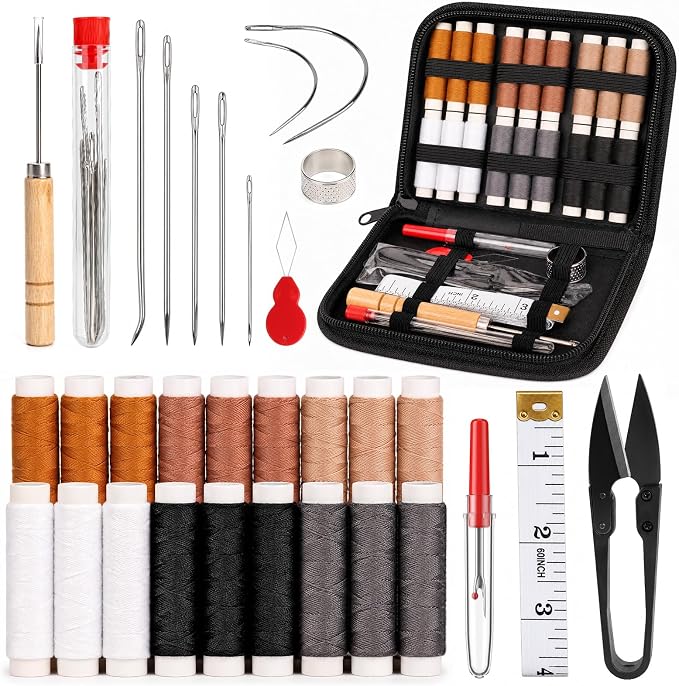 Coquimbo Leather Sewing Kit: 43pcs Needle and Thread Kit with Sewing Awl, Upholstery Repair Kit, Heavy Duty Sewing Tools for Car Seat, Bag, Shoes,Sofa, Tent, Carpet, Craft DIY
