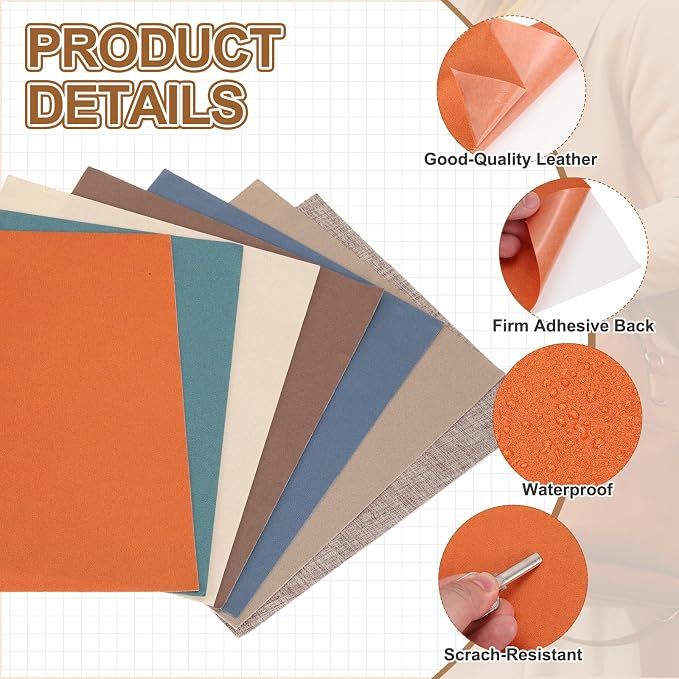 MECCANIXITY 2 Pcs Leather Repair Patch 8"x10" Self-Adhesive Leather Vinyl Repair Tape Kit for Furniture Couches Sofa Chair Car Boat Seats Jackets, Orange