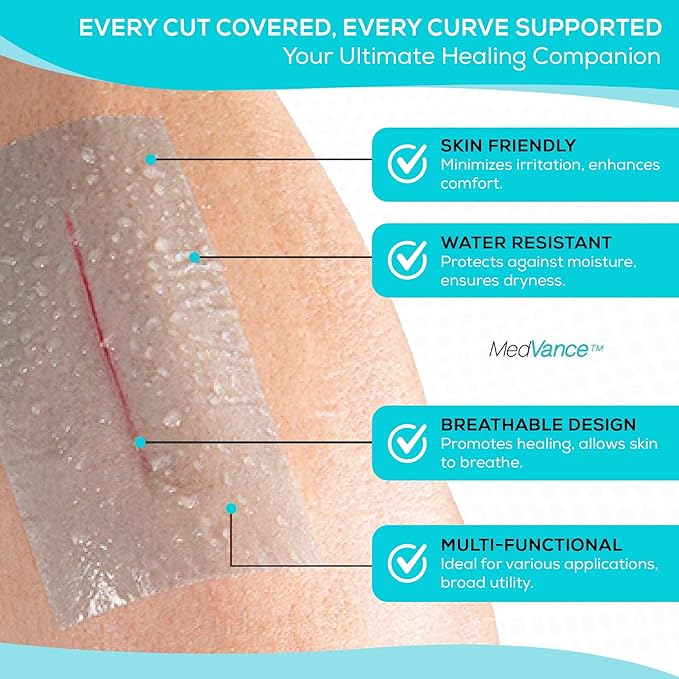 MedVance Silicone Tape Medical, Perforated Surgical Tape Sensitive Skin, Waterproof Tape for Skin, Medical Tape for Wound Care, Eyelash Tape, Gentle Skin Tape, 2" Width (3 Pack, 180 Inches)