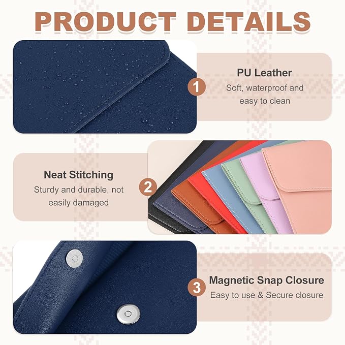 PATIKIL 2Pcs PU Leather A4 File Folder, Document Holder Envelope Waterproof Napa Texture Filing Organizer Portfolio Folder Case with Magnetic Snap Closure for Home Office, Navy Blue, Red