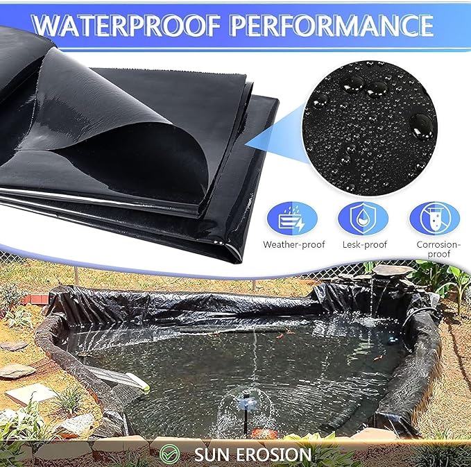 ToLanbbt Pond Liner 8 x 10 Ft, 20 Mil HDPE UV Resistant Preformed Pond Liner Easy Cutting, Underlayment for Fountain, Waterfall, Koi Pondsand Water Garden (Black)