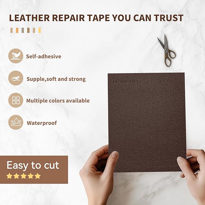 TIANLDD Leather Repair Tape,16 x 395 Inches Self Adhesive Leather Repair Patch，Leather Repair Kit for Furniture，Couches,Car Seats,Cabinets,Handbags(Dark Brown-Litchi Grain)