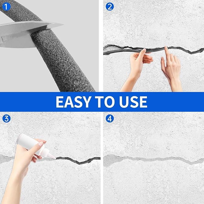 Backer Rod Foam Gap Filler Crack Filler for Concrete Repair Caulk Saver Backing Rod Concrete Expansion Joint Rope Caulk for Sealing Gaps, Expansion Joints, Crack Filling (Black, 1.5 Inch x 6.6 Feet)