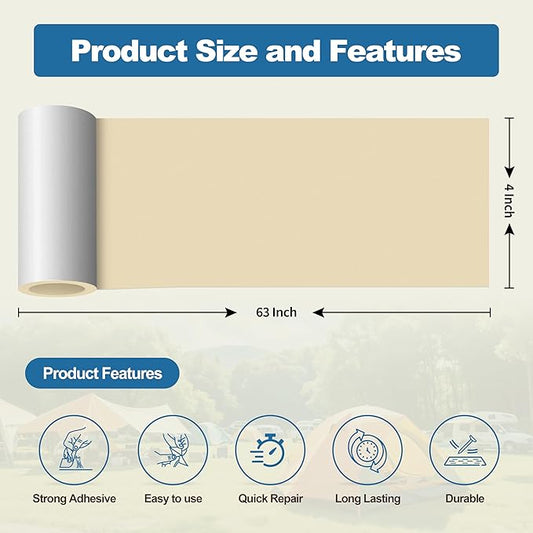 KING MOUNTAIN Self Adhesive Nylon Fabric Repair Tape, 4×63 Inches, Quick Down Jacket Repair Patch, Waterproof Outdoor Gear Patch Kit for Tent,Backpacks,Umbrella, Gloves, Sleeping Bag (Beige)