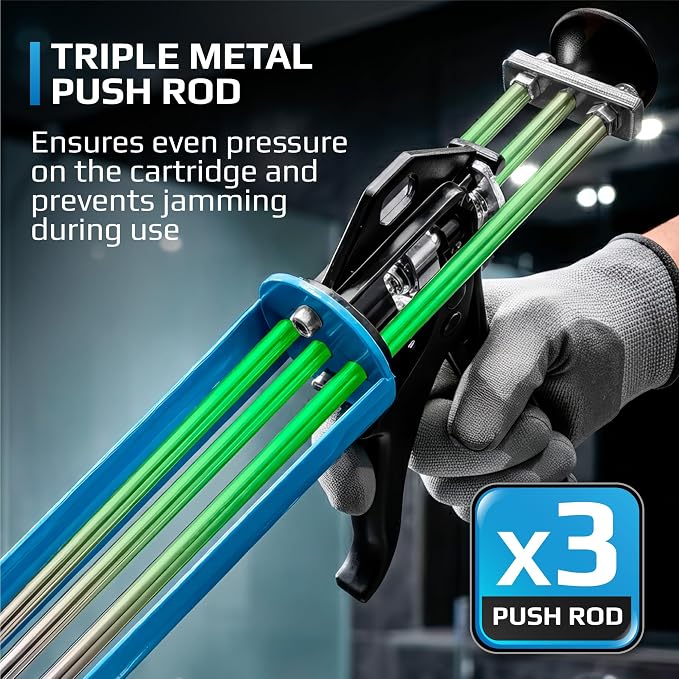 Professional Heavy-Duty Caulking Gun 26:1 Thrust Ratio, Triple Push Rod Dripless Silicone Caulk Gun with Metal Handle, Adjustable Trigger, Fits 5–10 oz Cartridges for Silicone Acrylic & Sealants GRAFF | Triple push rod system –max pressure 150–310 ml c...