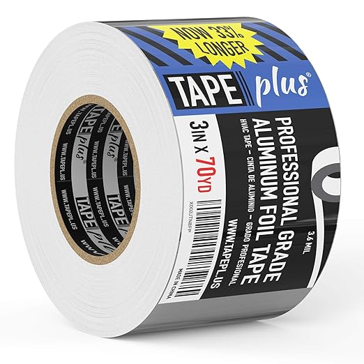 TapePlus Aluminum Foil Tape - Heat-Resistant HVAC Tape - Waterproof Weather Barrier - High-Temp Thermal Seal - 3 in x 210 ft, Silver