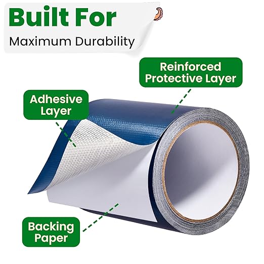 Awning Covers & Tarp Repair Tape - Waterproof Self Adhesive Patch Repair Kit | Patch Tapes for Awnings, Outdoor Canopies, Patio Awnings, Gazebos, Tents, RV, Canvas, Boat Covers (Blue, 3 Inch X 25 Ft)