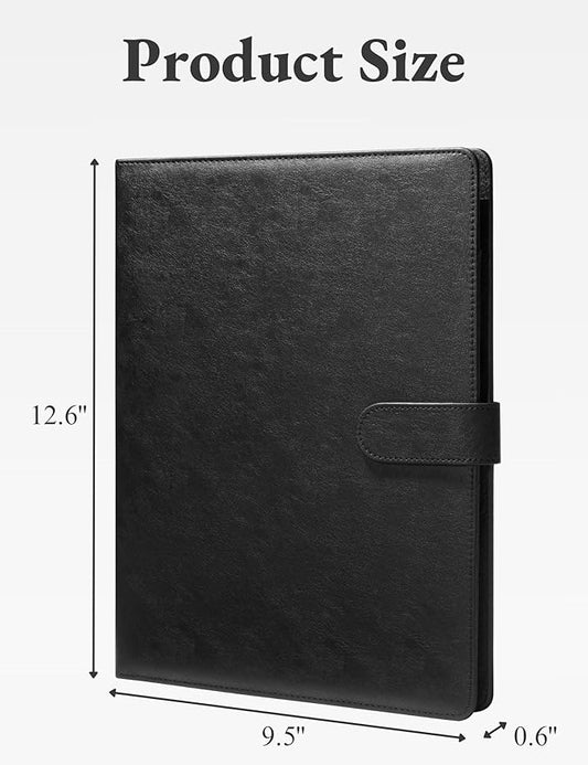 Mymazn Padfolio Portfolio Folder, Faux Leather Interview Resume Folder with Document Organizer & Business Card Holder, Letter-Sized Notepad Legal Pad Holder for Men Women (Black)