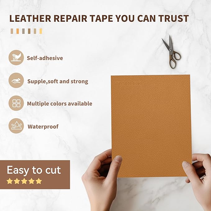 TIANLDD Leather Repair Tape,16 x 80 Inches Self Adhesive Leather Repair Patch，Leather Repair Kit for Furniture，Couches,Car Seats,Cabinets,Handbags(Yellowish Brown-Litchi Grain)