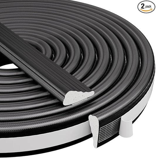 2Pcs×196" Wedge-Shape Foam Window Weather Stripping Door Seal Strip,Soundproofing Frame Insulation Tape for Exterior Front Door,Noise Cancelling Window Inserts,Door Gap Filler Light Blocker,Black
