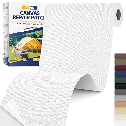 Fabric Repair Tape, Self Adhesive Canvas Repair Patch, Waterproof Outdoor Canvas Tape/Patch Kit for Sun Shades Clothing Tent Awnings Boat Cover Couches White 4x71 inch