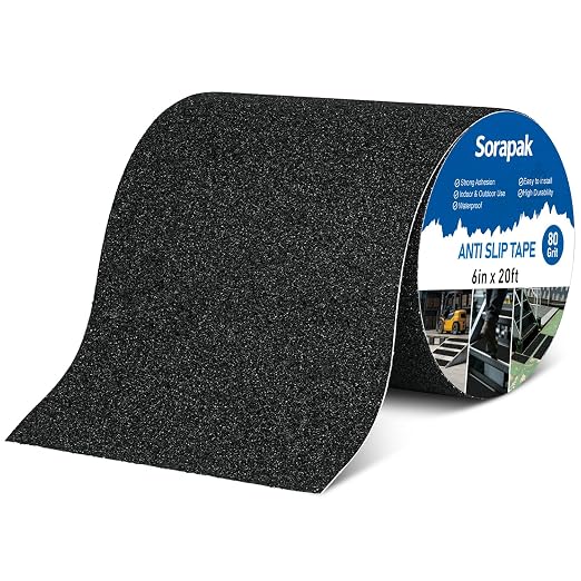 Heavy Duty Anti-Slip Tape 6" x 20 FT, 80 Grit Waterproof Anti Skid Grip Tape Roll for Stairs, Ramps, Decks, Boat Decks, Ramps, Floors & Indoor Outdoor Safety