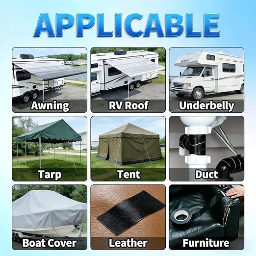 Outdoor Waterproof Repair Tape, Heavy Duty UV Proof Patch for RV, Awning, Tent, Tarp, Boat Cover and Fabric Repair, Black 4 in x 180 ft