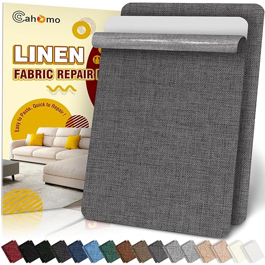Linen Repair Tape 2Pcs 8x12 inch, Self Adhesive Fabric Patches, Couch Repair Patch Kit, Fabric Repair Tape for Furniture, Sofas, Carpet, DIY, Headboards, Chairs, Pillows, Linen Goods -Dark Grey