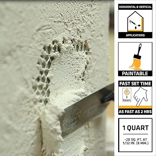 SIKA Sikacryl Stucco Repair, White, 1-Qt, Ready-Mix Stucco Patch for Large Cracks and Spalls, Acrylic-Based, Interior/Exterior, Textured, Moisture-Resistant (Pack of 6)