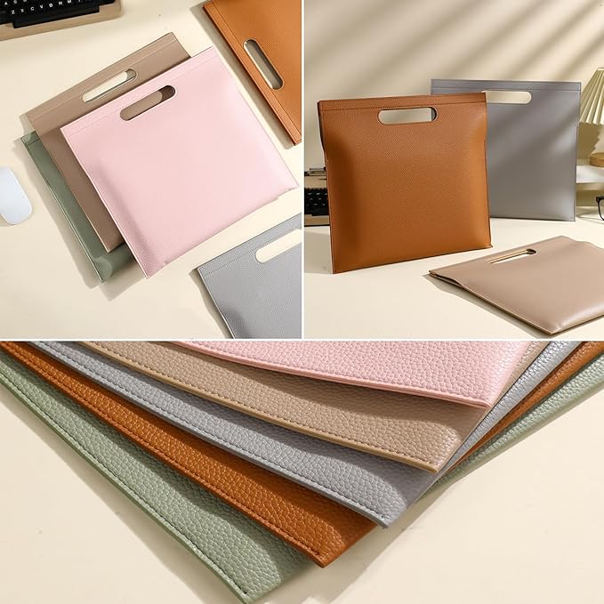 Premium PU Leather Waterproof File Folder, Easy to Clean Document Organizer, Multi-Color Options, 13.34x12.56in, Ideal for Students & Professionals (Green)