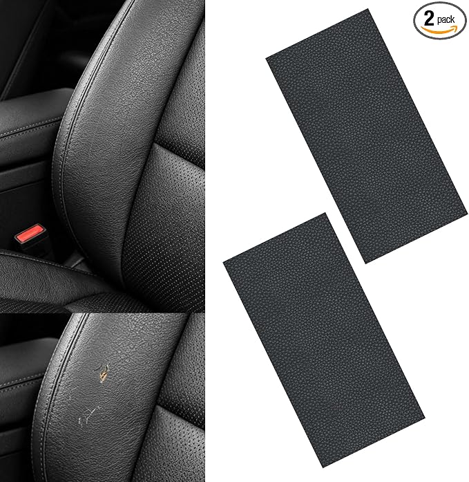 2 PCS Leather Repair Patch Tape, 4 x 8 Inch Waterproof PU Self Adhesive Leather Repair Patch Kit, Cuttable Car Fabric Sofa Vinyl Tape for Car Upholstery Seat, Furniture, Couch (Black)