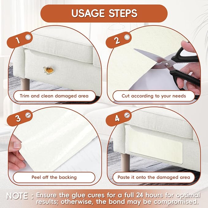 Linen Fabric Repair Tape 16x79 Inch, Self Adhesive Couch Patch Repair Fabric Tape for Furniture, Linen Patch Kit for Couch, Carpet, Upholstery, Chair, Sofa, Cushion, Bag (Beige White)