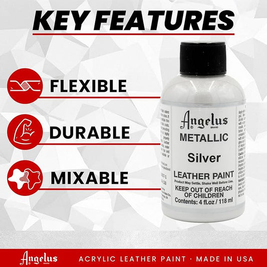 Angelus Metallic-4 oz Leather Paint, Silver
