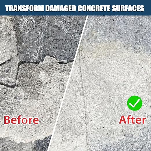 Concrete Crack Filler, Concrete Crack Sealant, 1.1LB Cement Powder for Concrete Crack Filling and Surface Patching, Mix with Water or Sand, Grey Cement Crack Filler for Walls, Floors, Driveways
