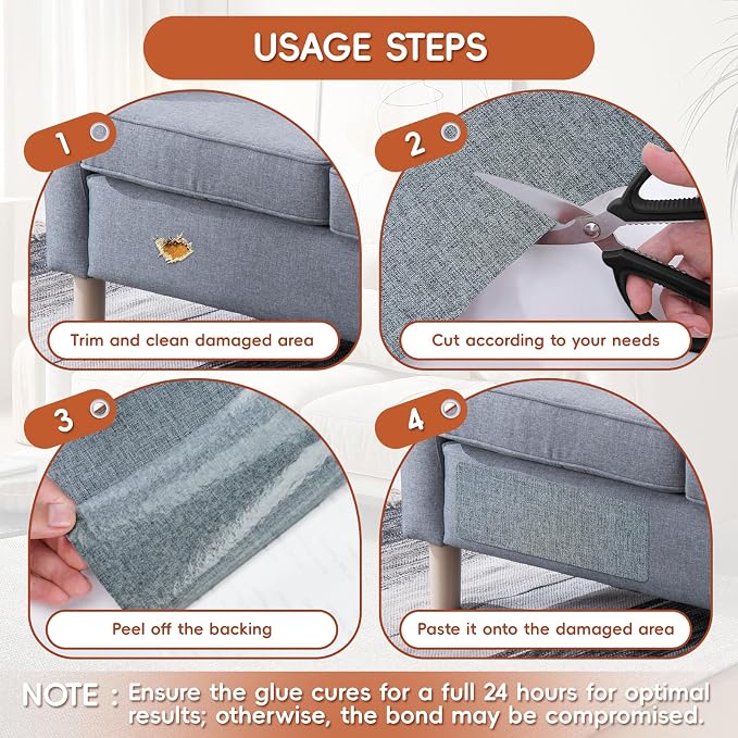 Linen Fabric Repair Tape 4.7x63 Inch, Self Adhesive Couch Patch Repair Fabric Tape for Furniture, Linen Patch Kit for Couch, Carpet, Upholstery, Chair, Sofa, Cushion, Bag (Medium Grey)