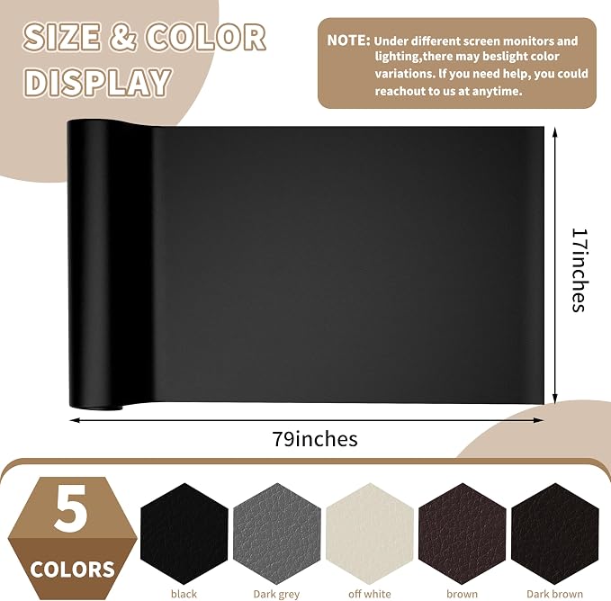 Leather Repair Patch,Self-Adhesive Leather,17X79inch,Self-Adhesive Waterproof,Scratch Resistant,DIY Large Patch for Sofas,Furniture,cabinets,Walls,Motorcycle Seats,car Seats (Black)