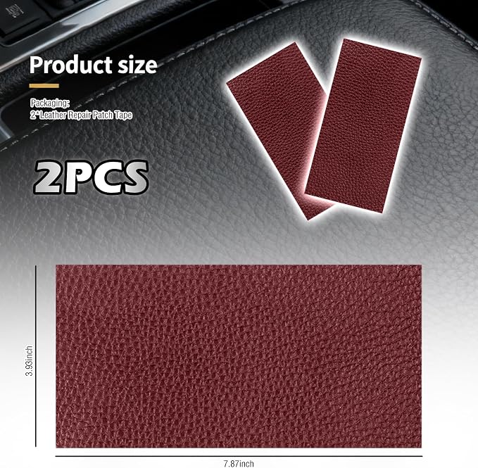 2PCS PU Leather Patch for Car Seat Repair,Self-Adhesive Leather Repair Patch Tape Vinyl Repairs Kit,Portable Car Leathers Repairs Kit for Cars Upholstery Seat,Furniture (Burgundy)
