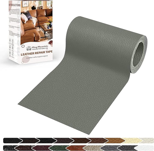 KING MOUNTAIN Leather Repair Patch,4 x 63 Inches self Adhesive Leather Repair Tape for Damaged Leather Furniture, Sofa Seating,Car Seats, Leather Goods（Gray）