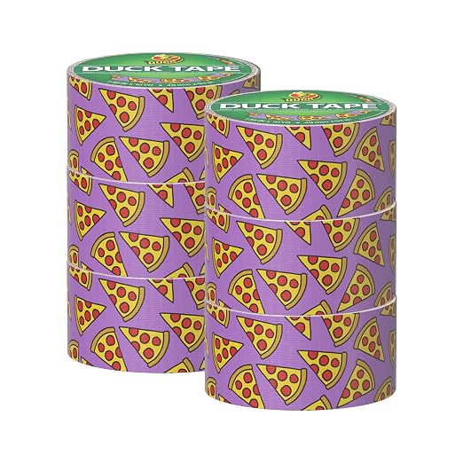 Duck Brand Duct Tape Colors and Patterns, 1.88 Inches x 10 Yards, Pizza Duct Tape Pattern, 6 Rolls