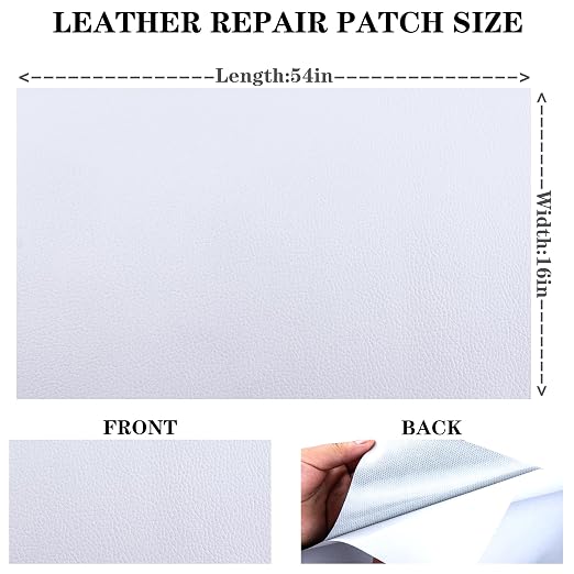 HGUAN Leather Repair Patch, 16X54 Inch Self Adhesive Leather Repair, Large Vinyl Patch Tape for Couches, Furniture, Car Seats, Cabinets, Office Chairs (White)