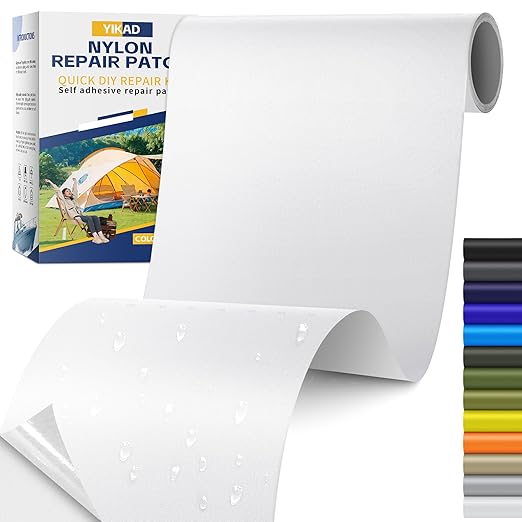 Fabric Repair Tape, Self Adhesive Nylon Repair Patch, Waterproof Outdoor Nylon Tape/Patch Kit for Down Jacket Clothing Tent Awnings Boat Cover Couches White 4x70 inch