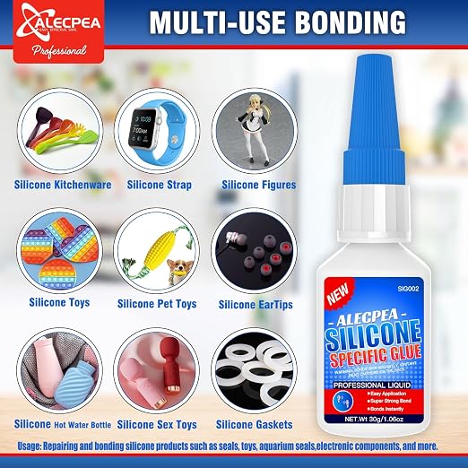 ALECPEA 30g Professional Silicone Glue - High-Flexibility Instant Adhesive for Silicone-to-Silicone Bonding - Waterproof Clear Glue for Silicone Rubber, TPE, TPU Repairs - Sets in 15 Seconds