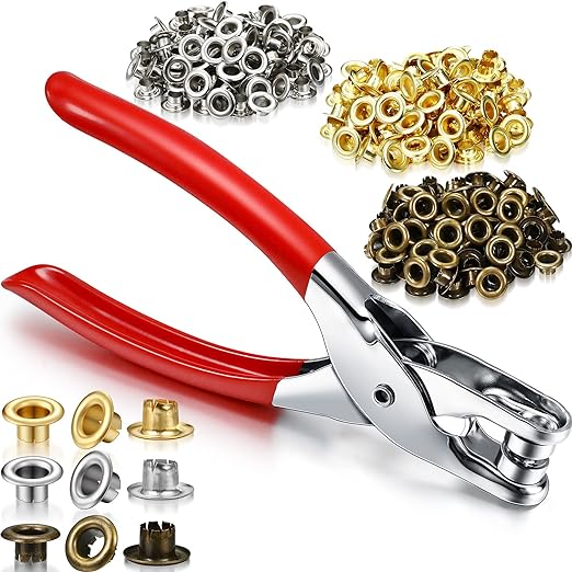 Mudder 301 Pcs Grommet Eyelet Pliers Tool Kit, Fabric Leather Hole Eyelets and Grommets Punch Pliers with 300 Metal Eyelets for Belt Shoes Cloths(1/4 Inch,Coppery, Gold, Silver)